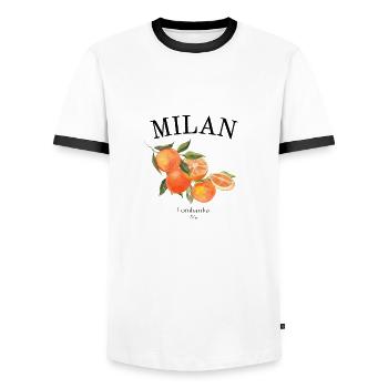 Milan - Italie - Souvenirs - Voyages - Vacances - T-shirt contrasté Homme - blanc/noir - Devant - AI Model Female 172 light (172cm) & AI Model Male 178 dark (178cm)