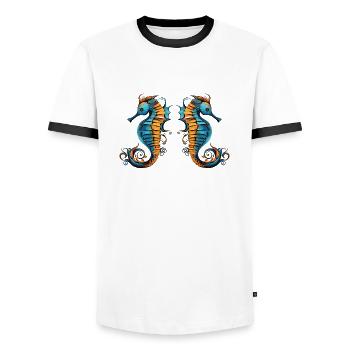 Hippocampe 2 - T-shirt contrasté Homme - blanc/noir - Devant - AI Model Female 172 light (172cm) & AI Model Male 178 dark (178cm)