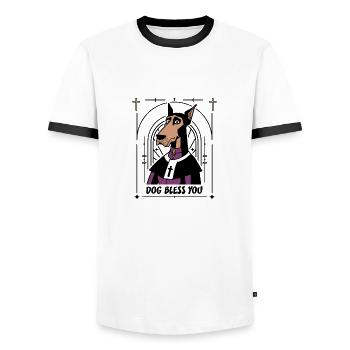 DOG BLESS YOU ! (chien) - T-shirt contrasté Homme - blanc/noir - Devant - AI Model Female 172 light (172cm) & AI Model Male 178 dark (178cm)