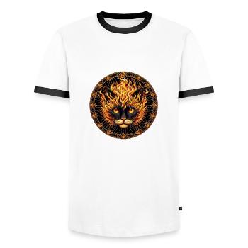 Mystical Fire Cat Mandala Design - Men's Ringer Shirt - white/black - Front - AI Model Female 172 light (172cm) & AI Model Male 178 dark (178cm)
