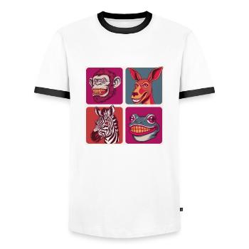 sourire animaux kangourou singe zèbre grenouille Halloween - T-shirt contrasté Homme - blanc/noir - Devant - AI Model Female 172 light (172cm) & AI Model Male 178 dark (178cm)