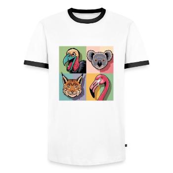 Pop Art Colorful Vulture Koala Lynx Flamimgo - Men's Ringer Shirt - white/black - Front - AI Model Female 172 light (172cm) & AI Model Male 178 dark (178cm)