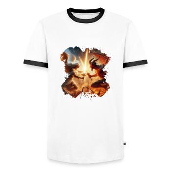 Engel gegen dämonische Macht - Männer Kontrast-T-Shirt - Weiß/Schwarz - Vorne - AI Model Female 172 light (172cm) & AI Model Male 178 dark (178cm)