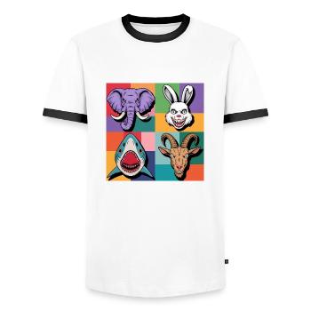 Popart Hase Hai Elefant Ziegenbock bunt lila grün - Männer Kontrast-T-Shirt - Weiß/Schwarz - Vorne - AI Model Female 172 light (172cm) & AI Model Male 178 dark (178cm)