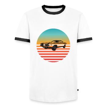 Retro Muscle Car Sunset Vibes - Men's Ringer Shirt - white/black - Front - AI Model Female 172 light (172cm) & AI Model Male 178 dark (178cm)