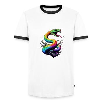 Colorful Snake Illustration - Men's Ringer Shirt - white/black - Front - AI Model Female 172 light (172cm) & AI Model Male 178 dark (178cm)