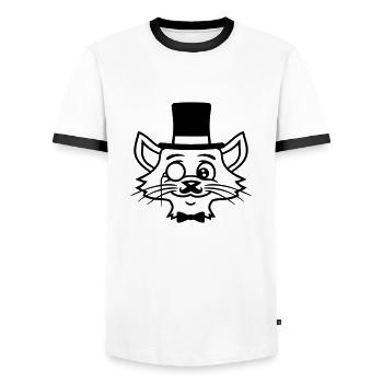 Sir Cat Gentleman Chapeau haut de forme Monocle Rich Gentleman - T-shirt contrasté Homme - blanc/noir - Devant - AI Model Female 172 light (172cm) & AI Model Male 178 dark (178cm)