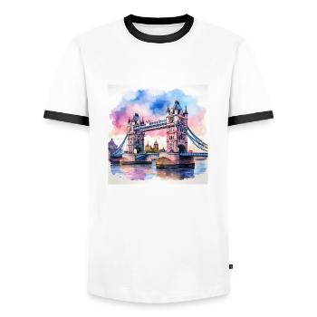 Tower Bridge Watercolour Art - Vibrant London Land - Men's Ringer Shirt - white/black - Front - AI Model Female 172 light (172cm) & AI Model Male 178 dark (178cm)