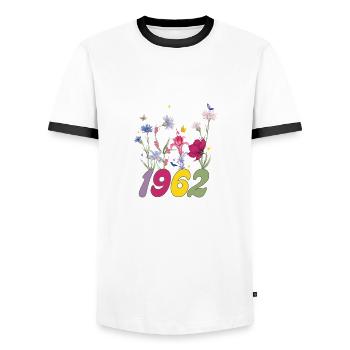 Year of birth 1962 wildflowers - Men's Ringer Shirt - white/black - Front - AI Model Female 172 light (172cm) & AI Model Male 178 dark (178cm)