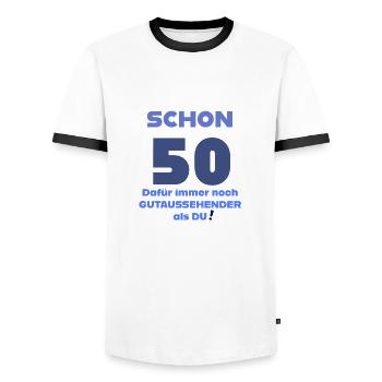 all the best for your 50th birthday - Men's Ringer Shirt - white/black - Front - AI Model Female 172 light (172cm) & AI Model Male 178 dark (178cm)