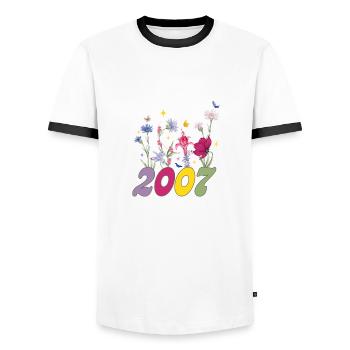 Year of birth 2007 wildflowers - Men's Ringer Shirt - white/black - Front - AI Model Female 172 light (172cm) & AI Model Male 178 dark (178cm)
