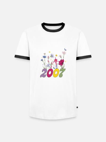 Year of birth 2007 wildflowers - Men's Ringer Shirt - white/black