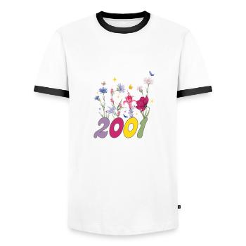 Year of birth 2001 wildflowers - Men's Ringer Shirt - white/black - Front - AI Model Female 172 light (172cm) & AI Model Male 178 dark (178cm)
