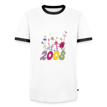 Year of birth 2008 wildflowers - Men's Ringer Shirt - white/black - Front - AI Model Female 172 light (172cm) & AI Model Male 178 dark (178cm)