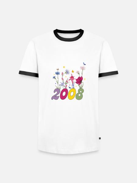 Year of birth 2008 wildflowers - Men's Ringer Shirt - white/black
