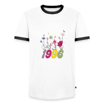 Year of birth 1996 wildflowers - Men's Ringer Shirt - white/black - Front - AI Model Female 172 light (172cm) & AI Model Male 178 dark (178cm)