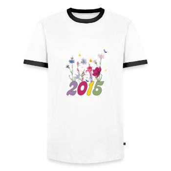 Year of birth 2015 wildflowers - Men's Ringer Shirt - white/black - Front - AI Model Female 172 light (172cm) & AI Model Male 178 dark (178cm)