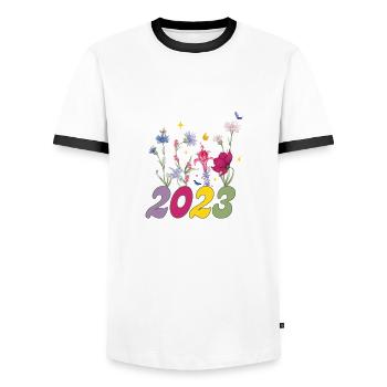 Geburtsjahr 2023 Wildblumen - Männer Kontrast-T-Shirt - Weiß/Schwarz - Vorne - AI Model Female 172 light (172cm) & AI Model Male 178 dark (178cm)