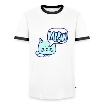Süße Katze Comic Sprechblase Meow Miau Cartoon Fun - Männer Kontrast-T-Shirt - Weiß/Schwarz - Vorne - AI Model Female 172 light (172cm) & AI Model Male 178 dark (178cm)