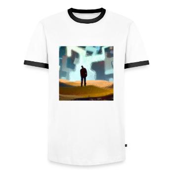 Die Suche - Männer Kontrast-T-Shirt - Weiß/Schwarz - Vorne - AI Model Female 172 light (172cm) & AI Model Male 178 dark (178cm)