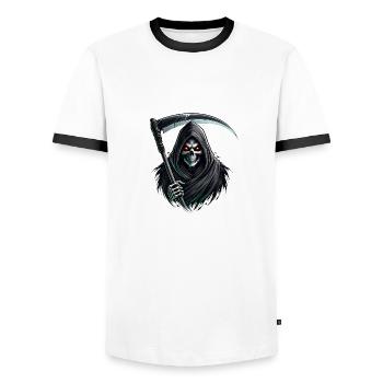 Sensenmann - Männer Kontrast-T-Shirt - Weiß/Schwarz - Vorne - AI Model Female 172 light (172cm) & AI Model Male 178 dark (178cm)