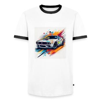 Vibrant Classic Car Design T-Shirt - Men's Ringer Shirt - white/black - Front - AI Model Female 172 light (172cm) & AI Model Male 178 dark (178cm)