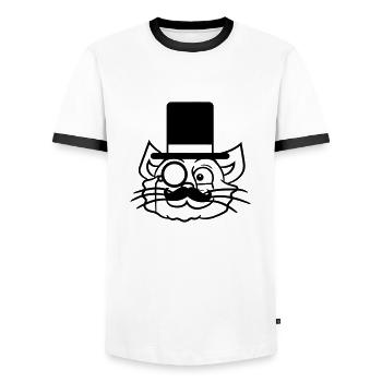 Sir Cat Gentleman Chapeau haut de forme Monocle Rich Gentleman - T-shirt contrasté Homme - blanc/noir - Devant - AI Model Female 172 light (172cm) & AI Model Male 178 dark (178cm)