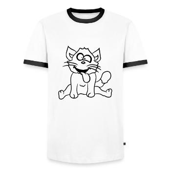 Chat Plisse les yeux Drôle Fou Langue Sortie Grimace - T-shirt contrasté Homme - blanc/noir - Devant - AI Model Female 172 light (172cm) & AI Model Male 178 dark (178cm)