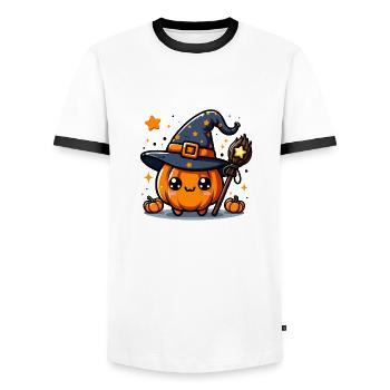 Citrouille Sorcière d'halloween - T-shirt contrasté Homme - blanc/noir - Devant - AI Model Female 172 light (172cm) & AI Model Male 178 dark (178cm)