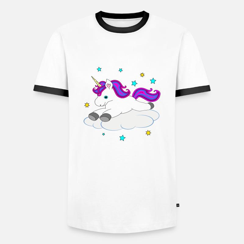 Süßes Einhorn auf Wolke - Männer Kontrast-T-Shirt - Weiß/Schwarz