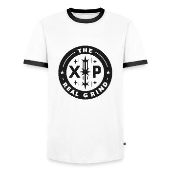 XP Der echte Grind - Männer Kontrast-T-Shirt - Weiß/Schwarz - Vorne - AI Model Female 172 light (172cm) & AI Model Male 178 dark (178cm)