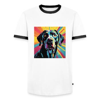 Retro Pop Art Black Labrador - Men's Ringer Shirt - white/black - Front - AI Model Female 172 light (172cm) & AI Model Male 178 dark (178cm)