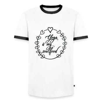 Yoga Méditation Spa Namaste - T-shirt contrasté Homme - blanc/noir - Devant - AI Model Female 172 light (172cm) & AI Model Male 178 dark (178cm)