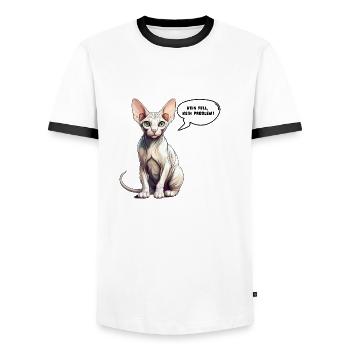 Sphynx Cat No Fur, No Problem - Men's Ringer Shirt - white/black - Front - AI Model Female 172 light (172cm) & AI Model Male 178 dark (178cm)