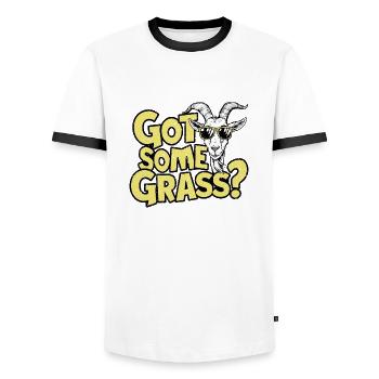 Goat Humor – Do you have some weed? - Men's Ringer Shirt - white/black - Front - AI Model Female 172 light (172cm) & AI Model Male 178 dark (178cm)