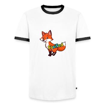 Aufrechter Rotfuchs im buschigen Wald, lächelnd - Männer Kontrast-T-Shirt - Weiß/Schwarz - Vorne - AI Model Female 172 light (172cm) & AI Model Male 178 dark (178cm)