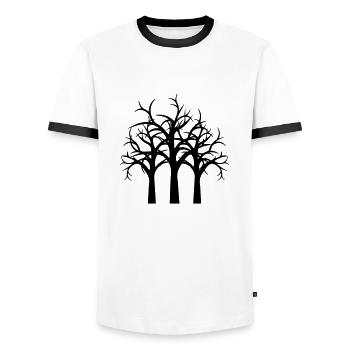 Trees Bare Winter Autumn Forest Halloween Silhouette - Men's Ringer Shirt - white/black - Front - AI Model Female 172 light (172cm) & AI Model Male 178 dark (178cm)