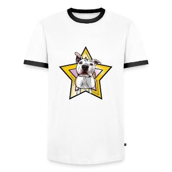 American Staffordshire Terrier avec étoile comme bande dessinée - T-shirt contrasté Homme - blanc/noir - Devant - AI Model Female 172 light (172cm) & AI Model Male 178 dark (178cm)