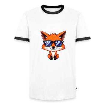 Chill Fox mit Sonnenbrille genießt den Sommertag - Männer Kontrast-T-Shirt - Weiß/Schwarz - Vorne - AI Model Female 172 light (172cm) & AI Model Male 178 dark (178cm)