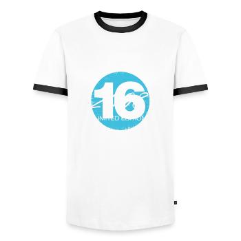 16 years old limited edition - Men's Ringer Shirt - white/black - Front - AI Model Female 172 light (172cm) & AI Model Male 178 dark (178cm)