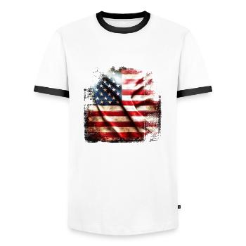 Flagge Amerika Grunge - Männer Kontrast-T-Shirt - Weiß/Schwarz - Vorne - AI Model Female 172 light (172cm) & AI Model Male 178 dark (178cm)