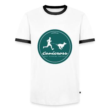 Canicross - Courir avec son chien - T-shirt contrasté Homme - blanc/noir - Devant - AI Model Female 172 light (172cm) & AI Model Male 178 dark (178cm)