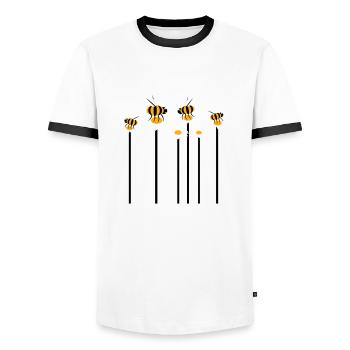 Beaucoup d’abeilles, de bourdons, de marguerites, de fleurs pollinisatrices - T-shirt contrasté Homme - blanc/noir - Devant - AI Model Female 172 light (172cm) & AI Model Male 178 dark (178cm)