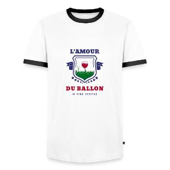 L'AMOUR DU BALLON (vin) - T-shirt contrasté Homme - blanc/noir - Devant - AI Model Female 172 light (172cm) & AI Model Male 178 dark (178cm)
