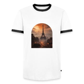 Der Eiffelturm - Männer Kontrast-T-Shirt - Weiß/Schwarz - Vorne - AI Model Female 172 light (172cm) & AI Model Male 178 dark (178cm)