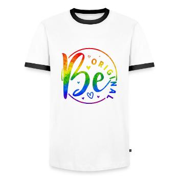 Be original vector design symbol retro quote label - Men's Ringer Shirt - white/black - Front - AI Model Female 172 light (172cm) & AI Model Male 178 dark (178cm)