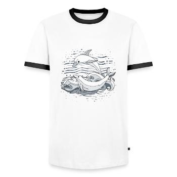 Delphine - Männer Kontrast-T-Shirt - Weiß/Schwarz - Vorne - AI Model Female 172 light (172cm) & AI Model Male 178 dark (178cm)