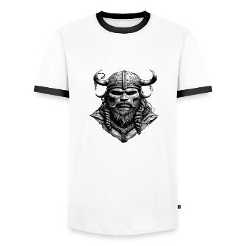 Viking Skull - Men's Ringer Shirt - white/black - Front - AI Model Female 172 light (172cm) & AI Model Male 178 dark (178cm)