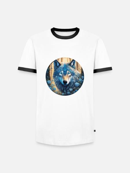 Ein mystischer Wolfskopf - Männer Kontrast-T-Shirt - Weiß/Schwarz