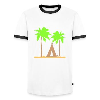 tente palmiers loisirs plage vacances camping-car en plein air - T-shirt contrasté Homme - blanc/noir - Devant - AI Model Female 172 light (172cm) & AI Model Male 178 dark (178cm)